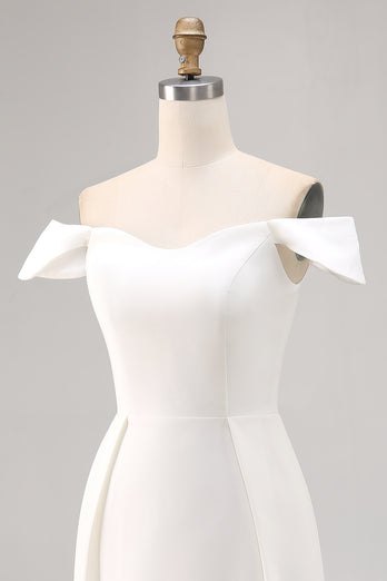 Simple White Satin Bodycon Mini Bridal Shower Dress