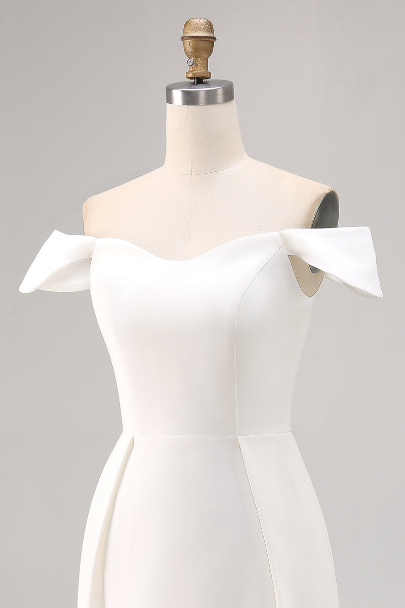 Load image into Gallery viewer, Simple White Satin Bodycon Mini Bridal Shower Dress