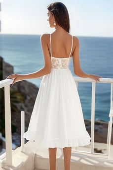 White A Line Corset Short Graduation Dress with Ruffles