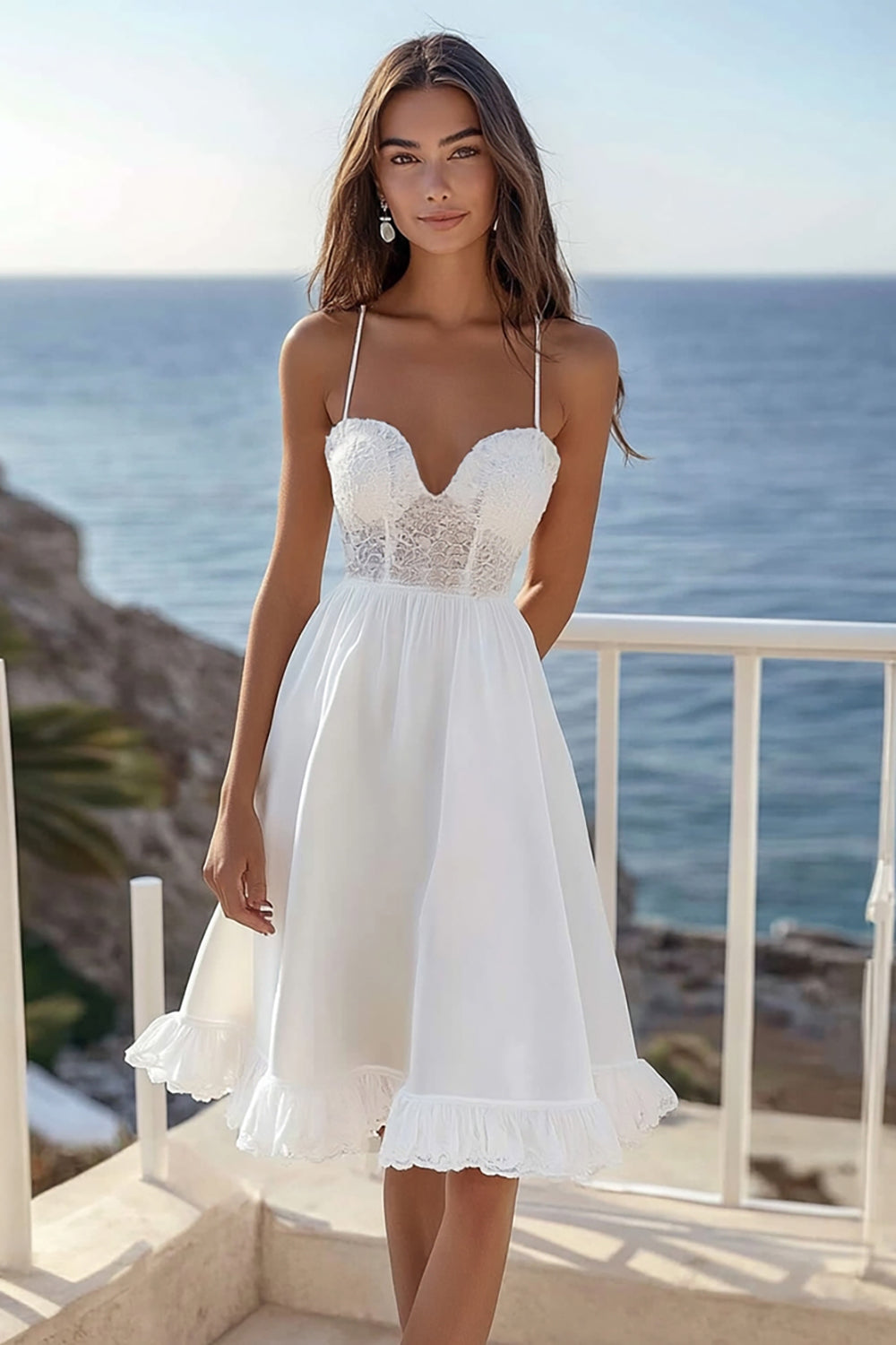 White A Line Corset Short Graduation Dress with Ruffles