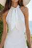 Load image into Gallery viewer, White Satin Bodycon High Neck Short Graduation Dress