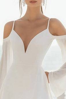 White A Line Long Sleeves Short Graduation Dress