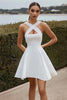 Load image into Gallery viewer, White Satin A Line Crossed Straps Short Graduation Dress