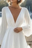 Load image into Gallery viewer, White Chiffon Long Sleeves Short Graduation Dress