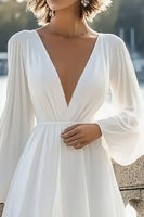Load image into Gallery viewer, White Chiffon Long Sleeves Short Graduation Dress