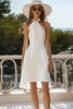 Load image into Gallery viewer, White Satin A-Line High Neck Short Graduation Dress