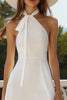 Load image into Gallery viewer, White Satin A-Line High Neck Short Graduation Dress