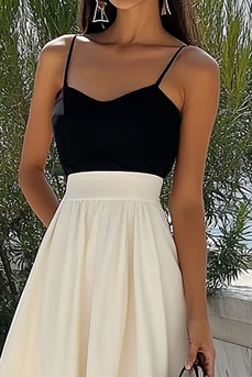 Black and Ivory Satin A Line Long Formal Dress
