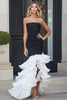 Load image into Gallery viewer, Black White SatinMermaid Strapless High-Low Cocktail Dress