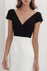 Load image into Gallery viewer, Black White Sheath V-Neck Satin Maxi Formal Dress with Sleeves