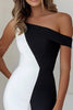 Load image into Gallery viewer, Black White Mermaid Asymmetrical Neck Ruffled Maxi Cocktail Dress
