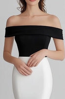 Load image into Gallery viewer, Black White Off the Shoulder Mermaid Satin Maxi Formal Dress