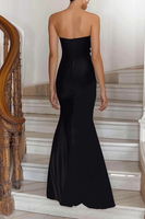 Load image into Gallery viewer, Black and White Sheath Strapless Ruched Maxi Formal Dress