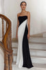 Load image into Gallery viewer, Black White Sheath Strapless Ruched Maxi Formal Dress