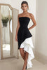 Load image into Gallery viewer, Black White Strapless Sheath Short Cocktail Dress with Ruffles