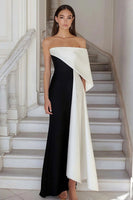 Load image into Gallery viewer, Black White Sheath Satin One Shoulder Maxi Formal Dress