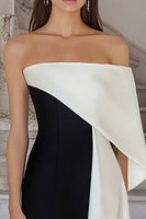 Load image into Gallery viewer, Black White Sheath Satin One Shoulder Maxi Formal Dress