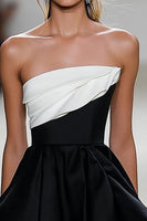 Load image into Gallery viewer, Black White A Line Strapless Satin Short Graduation Dress with Ruffles