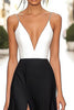 Load image into Gallery viewer, Black White A Line Spaghetti Straps Satin Maxi Formal Dress with Slit