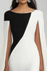 Load image into Gallery viewer, Black White Sheath Boat Neck Maxi Formal Dress with Cape