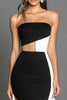 Load image into Gallery viewer, Black White Sheath Strapless Satin Maxi Formal Dress with Slit
