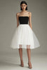 Load image into Gallery viewer, Black White A Line Tulle Spaghetti Straps Midi Graduation Dress