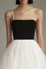 Load image into Gallery viewer, Black White A Line Tulle Spaghetti Straps Midi Graduation Dress