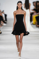 Load image into Gallery viewer, Black A Line Strapless Satin Short Graduation Dress with Ruffles