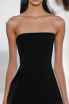 Black A Line Strapless Satin Short Graduation Dress with Ruffles
