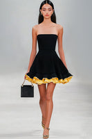 Load image into Gallery viewer, Black A Line Strapless Ruffled Satin Short Graduation Dress