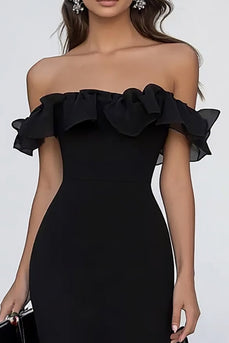 Black Mermaid Chiffon Maxi Formal Dress with Ruffles