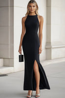 Load image into Gallery viewer, Black Sheath Satin Maxi Formal Dress with Slit