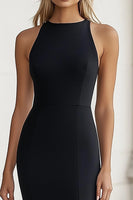 Load image into Gallery viewer, Black Sheath Satin Maxi Formal Dress with Slit