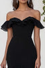 Load image into Gallery viewer, Black Chiffon Mermaid Off the Shoulder Maxi Formal Dress with Slit