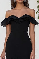 Load image into Gallery viewer, Black Chiffon Mermaid Off the Shoulder Maxi Formal Dress with Slit