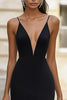 Load image into Gallery viewer, Black Sheath V-Neck Satin Maxi Formal Dress with Slit