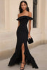 Load image into Gallery viewer, Black Ruffled Off the Shoulder Maxi Formal Dress with Slit