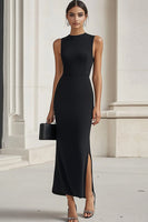 Load image into Gallery viewer, Black High Neck Satin Maxi Formal Dress with Slit