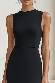 Black High Neck Satin Maxi Formal Dress with Slit