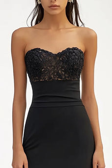 Black Sheath Sweetheart Maxi Formal Dress with Appliques