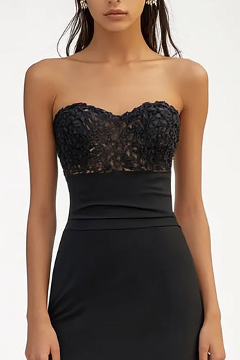 Black Sheath Sweetheart Maxi Formal Dress with Appliques