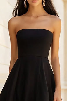 Black A Line Satin Maxi Formal Dress with Slit