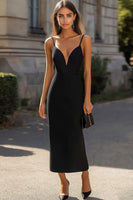 Load image into Gallery viewer, Black Sheath Satin V-Neck Maxi Formal Dress