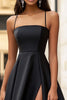 Load image into Gallery viewer, Black Satin Spaghetti Straps A Line Maxi Formal Dress with Slit