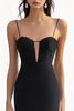 Load image into Gallery viewer, Black Sheath Spaghetti Straps Maxi Formal Dress with Appliques