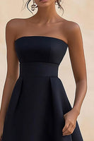 Load image into Gallery viewer, Black A Line Strapless Satin Maxi Formal Dress