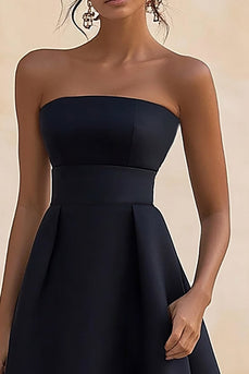 Black A Line Strapless Satin Maxi Formal Dress
