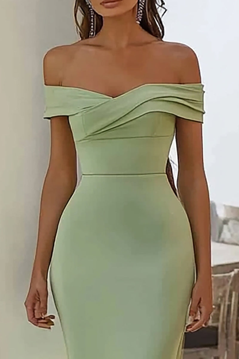 Load image into Gallery viewer, Navy Off the Shoulder Satin Ruched Mermaid Maxi Formal Dress