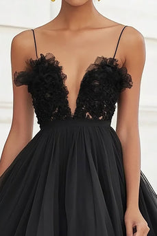 Black Tiered Tulle Ruffled Graduation Dress