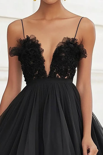 Black Tiered Tulle Ruffled Graduation Dress